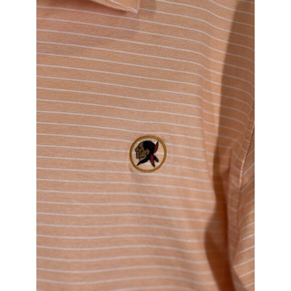Peter Millar Men's Polo Golf Shirt Size Medium Peach/White Stripes - Picture 2 of 6